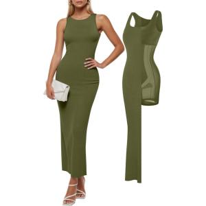 imagePopilush Tank Dress For Women  Long Sleeveless Maxi Dress With Zipper  Formal Wedding Guest DressesGreen