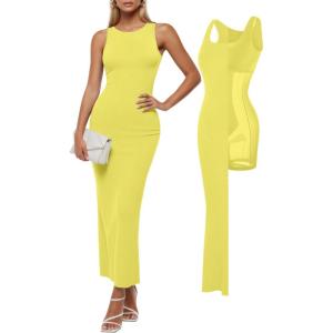imagePopilush Tank Dress For Women  Long Sleeveless Maxi Dress With Zipper  Formal Wedding Guest DressesLight Yellow