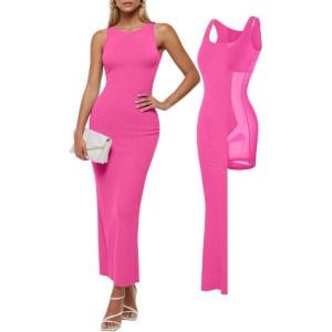 imagePopilush Tank Dress For Women  Long Sleeveless Maxi Dress With Zipper  Formal Wedding Guest DressesPink