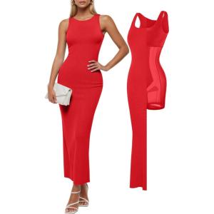 imagePopilush Tank Dress For Women  Long Sleeveless Maxi Dress With Zipper  Formal Wedding Guest DressesRed