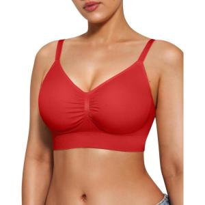 imagePopilush Wireless Bras for Women Comfort Bralettes Support Push Up Full Coverage Soft Seamless Bra Everyday Bras LightlyRed