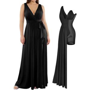 imagePopilush Women Formal Wedding Guest Dress  Shapewear Bridesmaid Dresses Builtin Bra Floor Length Prom Dress with TieBlack