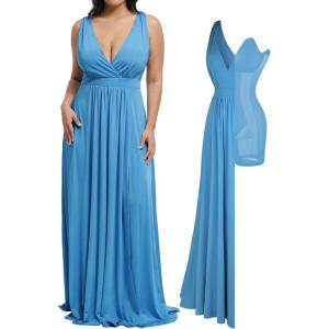 imagePopilush Women Formal Wedding Guest Dress  Shapewear Bridesmaid Dresses Builtin Bra Floor Length Prom Dress with TieBlue