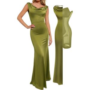 imagePopilush Women Shapewear Maxi Dress  Sleeveless Long Formal Cocktail Party Elegant Bodycon Dresses Builtin BraGreen