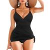 imagePopilush One Piece Swim Dress Tummy Control Swimsuits for Women Ruched Shapewear Split Bathing SuitBlack