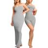 imagePopilush Summer Black Maxi Dress Bodycon Ribbed Cocktail Spaghetti Strap Shapewear Dresses Party LongGrey