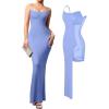 imagePopilush Summer Black Maxi Dress Bodycon Ribbed Cocktail Spaghetti Strap Shapewear Dresses Party LongLight Blue