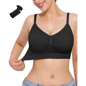 imageWireless Bras for Women  Seamless Comfortable Sleep Bralette No Underwire  Wirefree Brassiere with Extra Extenders 3 HooksBlack