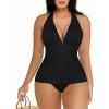 imagePopilush One Piece Swimsuit Women Tummy Cnotrol Halter V Neck Shapewear Swimsuits Bathing Suit Slimming SwimwearBlack