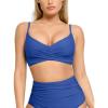 imagePopilush Bikini Top for Women  Twist Front V Neck Push Up Padded Swim Top with Adjustable Straps  Bathing Suit TopBlue