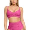 imagePopilush Bikini Top for Women  Twist Front V Neck Push Up Padded Swim Top with Adjustable Straps  Bathing Suit TopPink