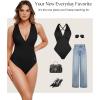 imagePopilush Body Suits For Womens Tummy Control Shapewear Halter Top V Neck Backless Summer Going Out TopsBlack