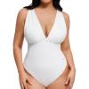 imagePopilush Body Suits For Womens Tummy Control Shapewear Halter Top V Neck Backless Summer Going Out TopsWhite