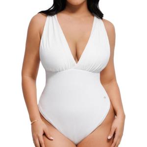 imagePopilush Body Suits For Womens Tummy Control Shapewear Halter Top V Neck Backless Summer Going Out TopsWhite