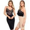 imagePopilush Lace Midi Dress Shapewear Dresses for Women VNeck Slip Adjustable Straps Bodycon Slip with UnderwireBlack