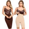 imagePopilush Lace Midi Dress Shapewear Dresses for Women VNeck Slip Adjustable Straps Bodycon Slip with UnderwireBrown