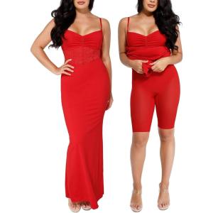 imagePopilush Shaper Dress Lace Formal Maxi Dresses with Built in Shapewear Corset Cocktail Party Dress Evening GownRed