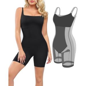 imagePopilush Shapewear Jumpsuits for Women Built In Shapewear Workout Shorts Rompers Tummy Control Bodysuit Yoga Outfits 2024Black