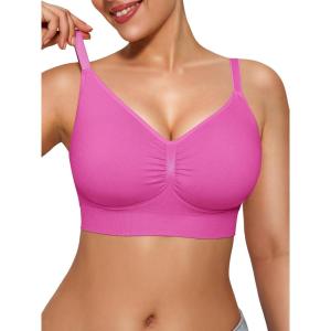 imagePopilush Wireless Bras for Women Comfort Bralettes Support Push Up Full Coverage Soft Seamless Bra with Removable PadsPink