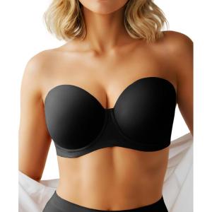 imagePopilush Strapless Bras for Women Push Up Underwire Bra with Detachable Straps Multiway BraletteBlack