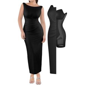 imagePopilush Formal Office Dresses for Women  Long Dress  Ruched Bodycon Maxi Dress BacklessBlack