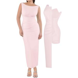 imagePopilush Formal Office Dresses for Women  Long Dress  Ruched Bodycon Maxi Dress BacklessPink