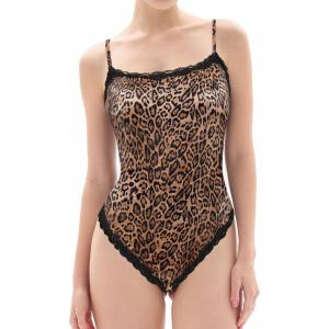 imagePopilush Lace Body Suits Women  Square Neck Sleeveless Thong Bodysuit Tummy Conotrol Double Lined Camisole Tank TopsLeopard