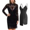 imagePopilush Lace Cocktail Dresses for Women  Shapewear Long Sleeve Sheer Wedding Guest Dress Two Piece Club OutfitsBlack