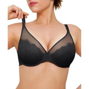 imagePopilush Minimizer Bras for Women Plus Size Full Coverage Lace Underwire Support Push Up Bra for Heavy Breast Everyday WearBlack
