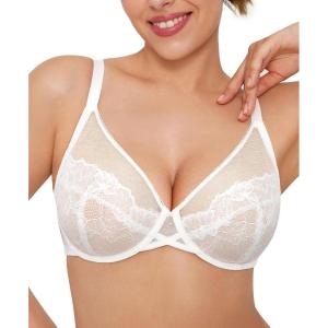 imagePopilush Minimizer Bras for Women Plus Size Full Coverage Lace Underwire Support Push Up Bra for Heavy Breast Everyday WearWhite