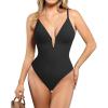 imagePopilush Tummy Control Swimsuits for Women Built in Shapewear Deep V Neck One Piece Swimsuit Slimming SwimwearBlack