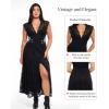 imagePopilush Evening Dresses Lace Formal Mother of Bride Maxi Dresses for Women V Neck Shapewear Wedding Dress SplitBlack