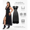 imagePopilush Evening Dresses Lace Formal Mother of Bride Maxi Dresses for Women V Neck Shapewear Wedding Dress SplitBlack