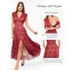 imagePopilush Evening Dresses Lace Formal Mother of Bride Maxi Dresses for Women V Neck Shapewear Wedding Dress SplitRed