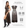 imagePopilush Evening Dresses Lace Formal Mother of Bride Maxi Dresses for Women V Neck Shapewear Wedding Dress SplitSkin