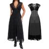 imagePopilush Evening Dresses Lace Formal Mother of Bride Maxi Dresses for Women V Neck Shapewear Wedding Dress SplitBlack