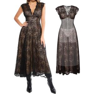 imagePopilush Evening Dresses Lace Formal Mother of Bride Maxi Dresses for Women V Neck Shapewear Wedding Dress SplitSkin