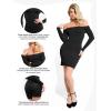 imagePopilush Shapewear Dress Off Shoulder Bodycon Mini Dress with Built in Shapewear Long Sleeve Dresses for Women 2024Black