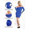 imagePopilush Shapewear Dress Off Shoulder Bodycon Mini Dress with Built in Shapewear Long Sleeve Dresses for Women 2024Blue