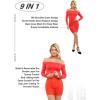 imagePopilush Shapewear Dress Off Shoulder Bodycon Mini Dress with Built in Shapewear Long Sleeve Dresses for Women 2024Red