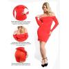 imagePopilush Shapewear Dress Off Shoulder Bodycon Mini Dress with Built in Shapewear Long Sleeve Dresses for Women 2024Red