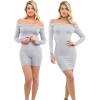 imagePopilush Shapewear Dress Off Shoulder Bodycon Mini Dress with Built in Shapewear Long Sleeve Dresses for Women 2024Grey