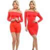 imagePopilush Shapewear Dress Off Shoulder Bodycon Mini Dress with Built in Shapewear Long Sleeve Dresses for Women 2024Red