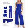imagePopilush Jumpsuits for Women Dressy Casual Loose Overalls Formal Sleeveless Rompers Outfits with ShapewearBlue