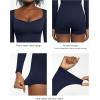 imagePopilush Long Sleeve Jumpsuit for Women Athletic Romper Ribbed Full Workout Bodysuit Shorts Yoga Sweetheart Neck Body SuitsBlue