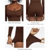 imagePopilush Long Sleeve Jumpsuit for Women Athletic Romper Ribbed Full Workout Bodysuit Shorts Yoga Sweetheart Neck Body SuitsBrown