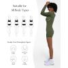 imagePopilush Long Sleeve Jumpsuit for Women Athletic Romper Ribbed Full Workout Bodysuit Shorts Yoga Sweetheart Neck Body SuitsGreen