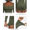 imagePopilush Long Sleeve Jumpsuit for Women Athletic Romper Ribbed Full Workout Bodysuit Shorts Yoga Sweetheart Neck Body SuitsGreen