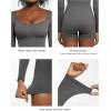 imagePopilush Long Sleeve Jumpsuit for Women Athletic Romper Ribbed Full Workout Bodysuit Shorts Yoga Sweetheart Neck Body SuitsLight Gray