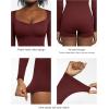 imagePopilush Long Sleeve Jumpsuit for Women Athletic Romper Ribbed Full Workout Bodysuit Shorts Yoga Sweetheart Neck Body SuitsRed